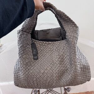 Genuine Leather Gray Woven Tote Bag